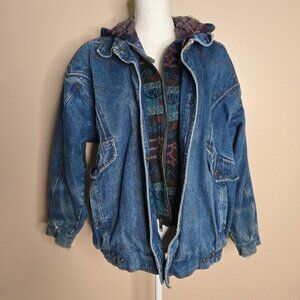 Vintage Outbrook Denim Tribal Print Jacket with Hood